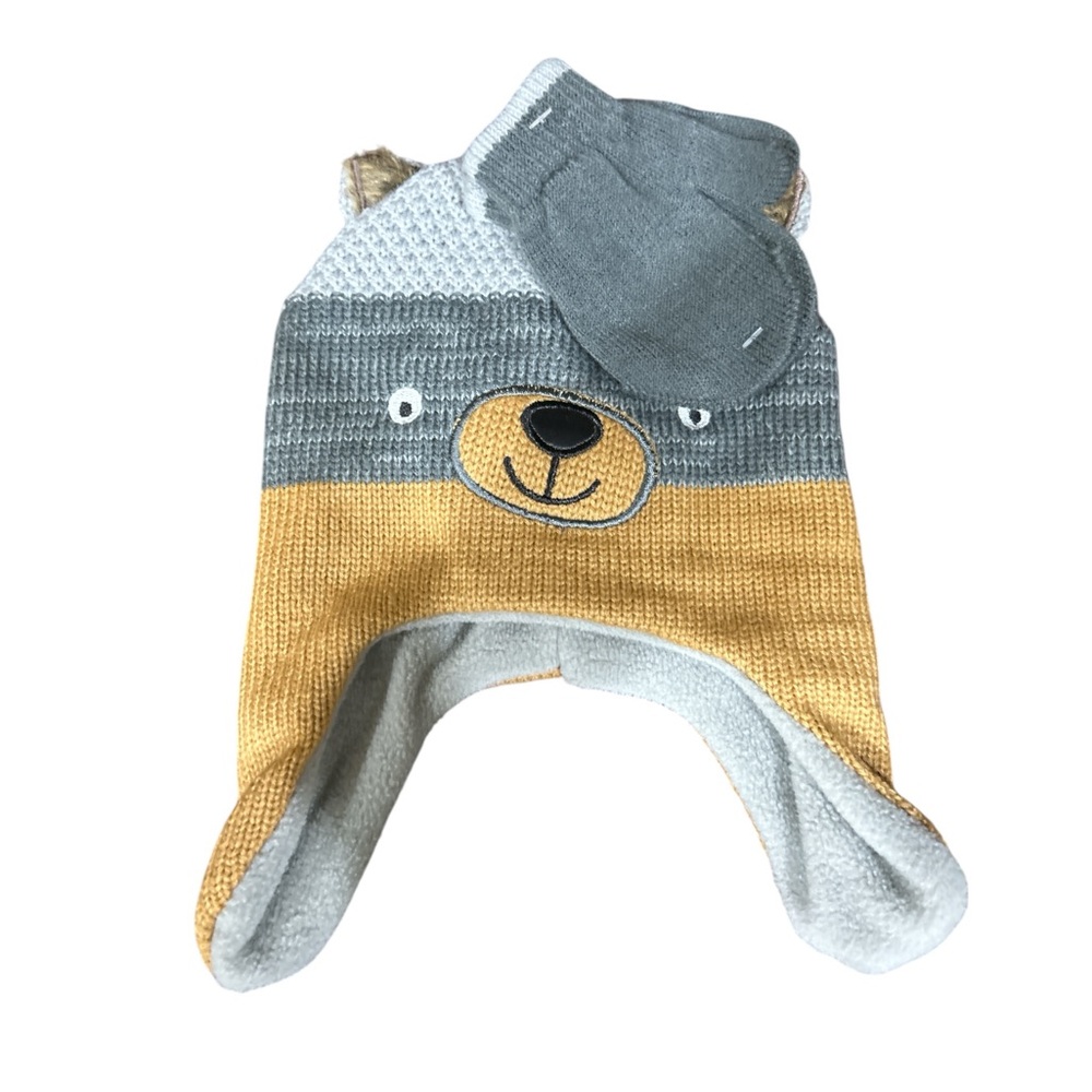 Adorable Bear Knit Hat and Mittens Set for Kids 12-24 months - Picture 2 of 4